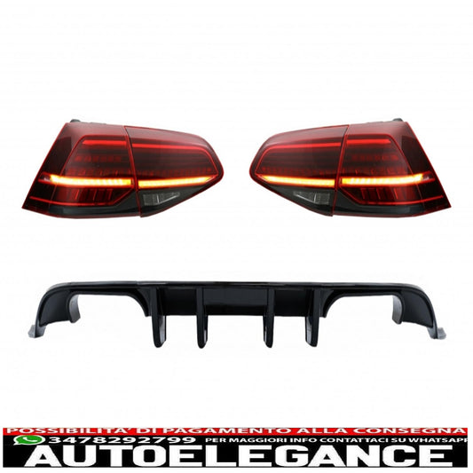 diffusore d'aria per paraurti posteriore con fanali posteriori full led luci di svolta dinamiche sequenziali rosso ciliegia scuro adatto per vw golf 7.5 (2017-2019) r look