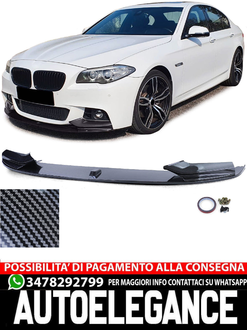 Labbro Spoiler Anteriore Performance Carbon Look adatto per BMW Serie 5 F10 F11 10-17