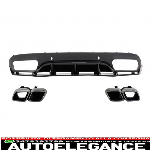 Rear bumper valance diffuser with exhaust tips suitable for mercedes c class c205 a205 coupe cabriolet (2014-2019) c63 edition 1 design black