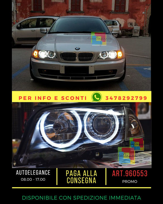 🔥Set fari Angel Eyes EAGLE EYES in nero per BMW Serie 3 E46 Limo Tour LED🔥
