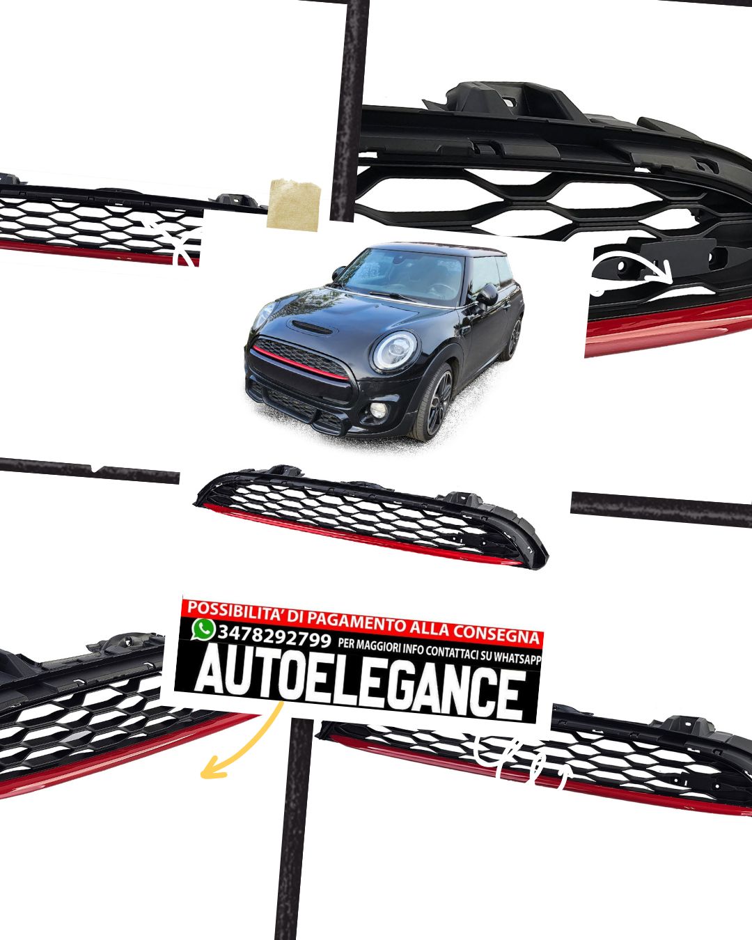 Griglia sportiva a nido d'ape con striscia rossa per Mini One Cooper S F55 F56
