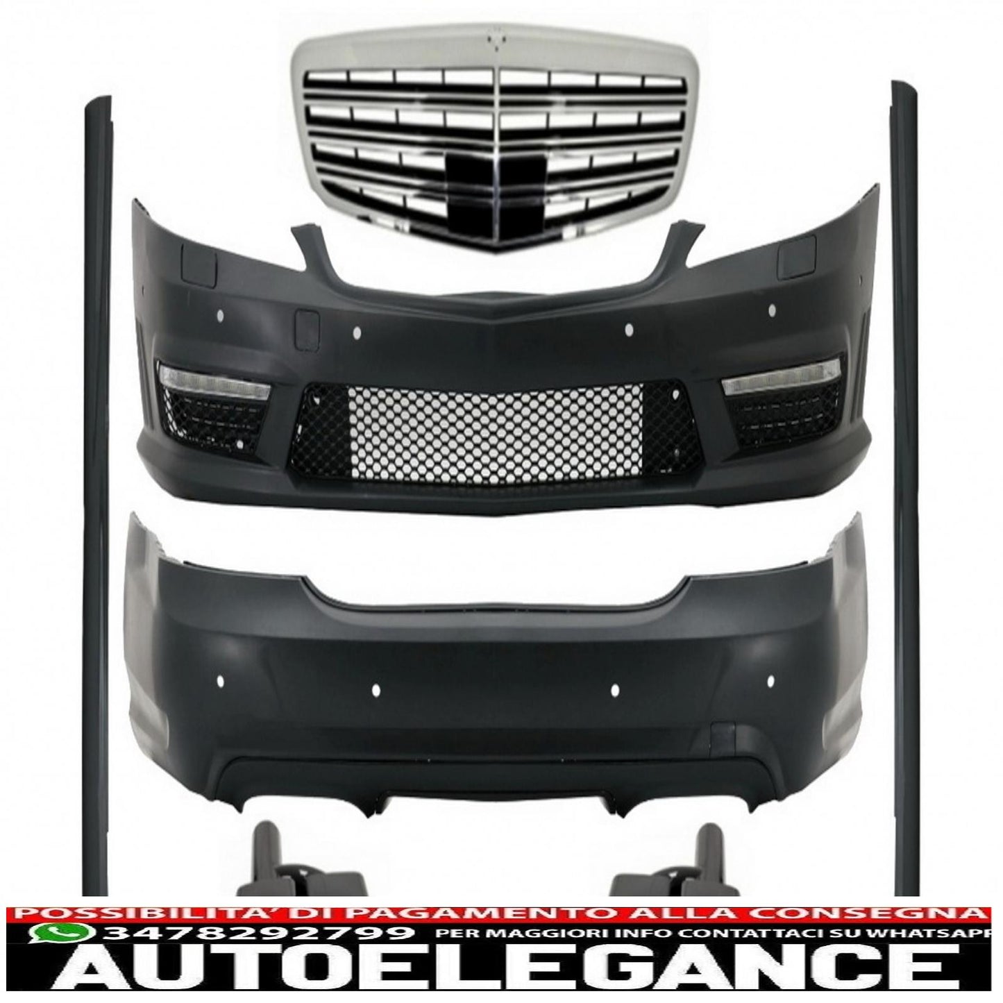 kit carrozzeria completo adatto per mercedes classe s w221 (2005-2011) lwb con griglia anteriore cromata e terminali di scarico neri