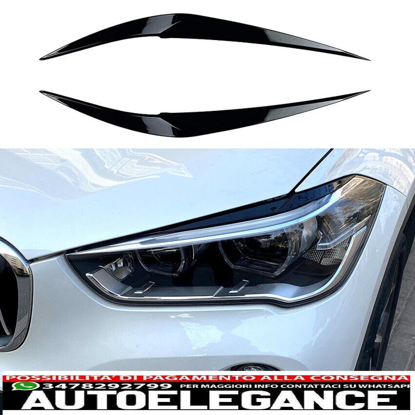parafanghi brutto sguardo nero lucido per bmw x1 f48 2015-2019 (pre-lci)-mostra il titolo originaletesto originalescheinwerferblenden böser blick schwarz glanz für bmw x1 f48 2015-2019 (vor-lci)