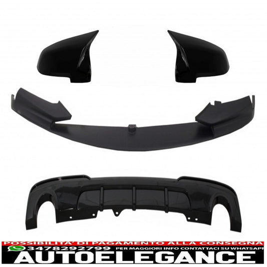 Front Bumper Spoiler Lip with Mirror Covers and Single Dual Outlet Exhaust Diffuser Fit for BMW 5 Series F10 F11 Sedan Touring (2015-2017) M-Performance Design 