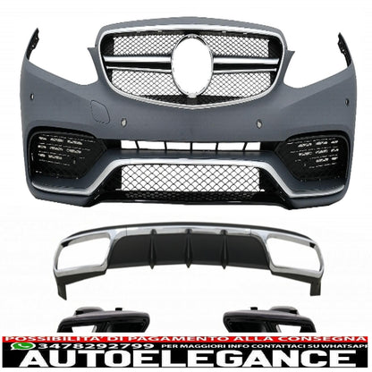 paraurti anteriore con diffusore posteriore e terminale di scarico nero adatto per mercedes classe e w212 facelift (2013-2016) solo design e65 paraurti standard