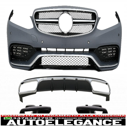 paraurti anteriore con diffusore posteriore e terminale di scarico nero adatto per mercedes classe e w212 facelift (2013-2016) solo design e65 paraurti standard