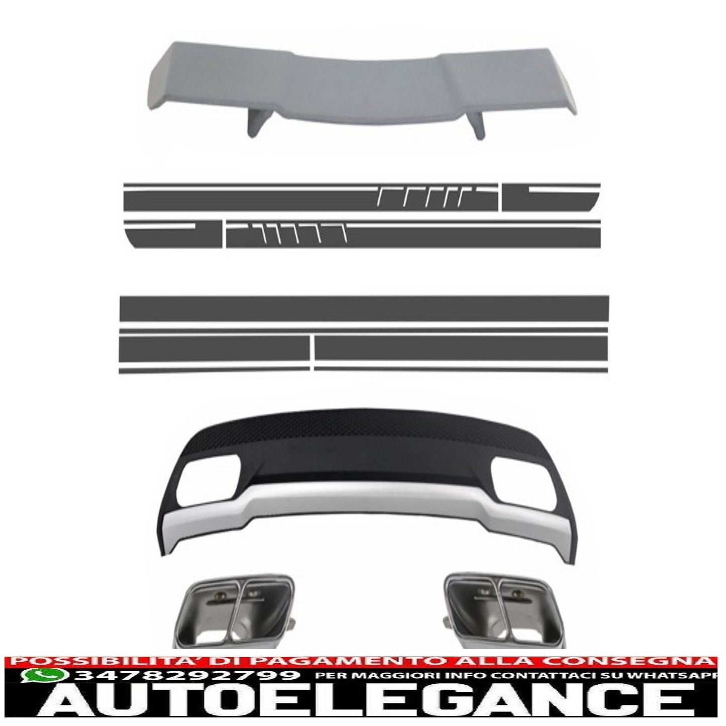 air diffuser with exhaust tips spoiler and stickers for mercedes a class w176 (2012-2018) sport pack