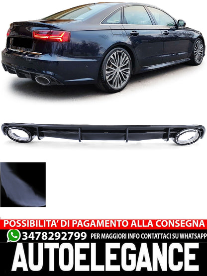 Diffusore Posteriore Sportivo Nero Lucido con Terminali di Scarico Cromato compatibile per Audi A6 C7 4G 14-18