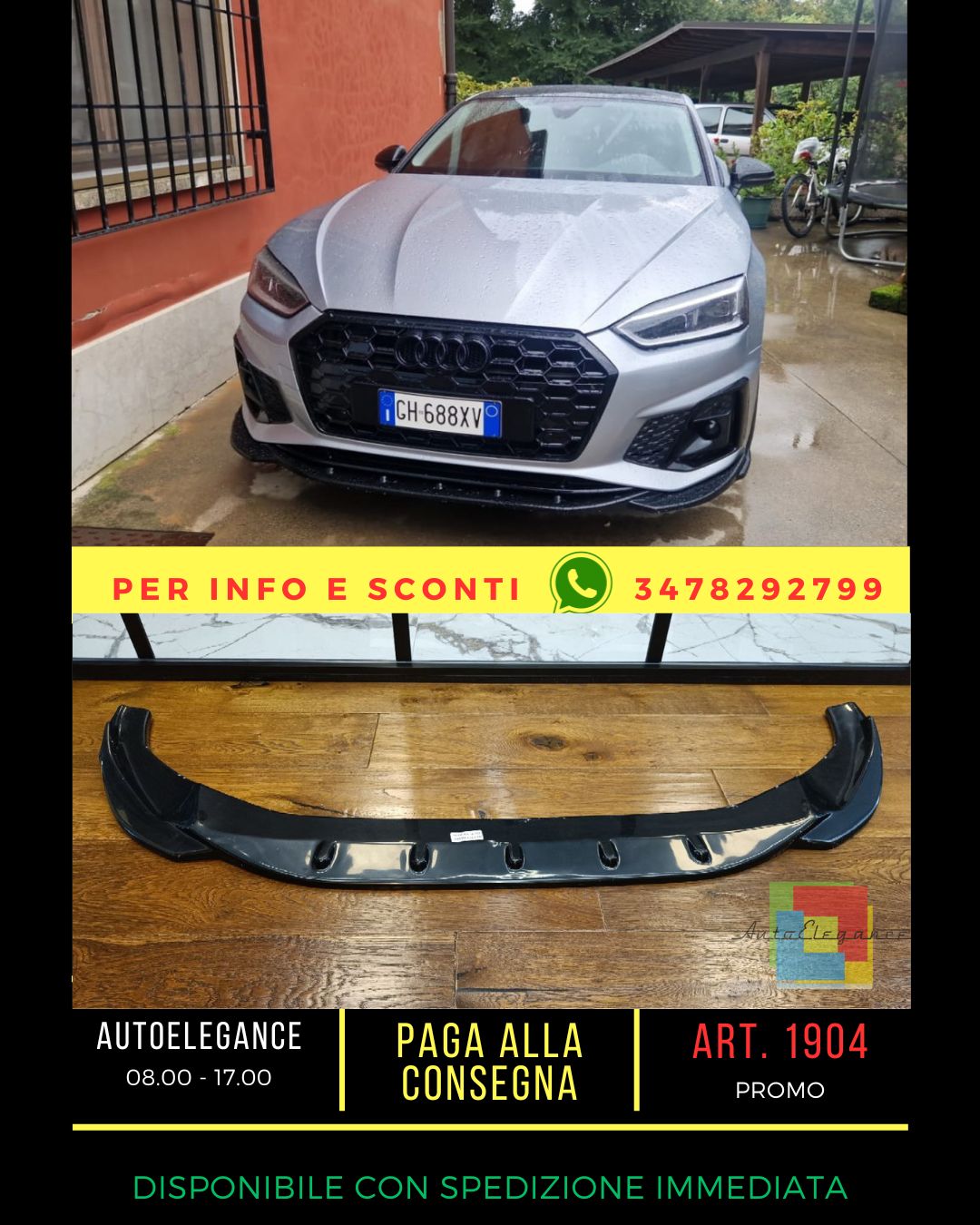 ⭐1904 SPLITTER ADATTO PER AUDI A5 F5 2019+ SLINE S5 LIFT NERO LUCIDO⭐