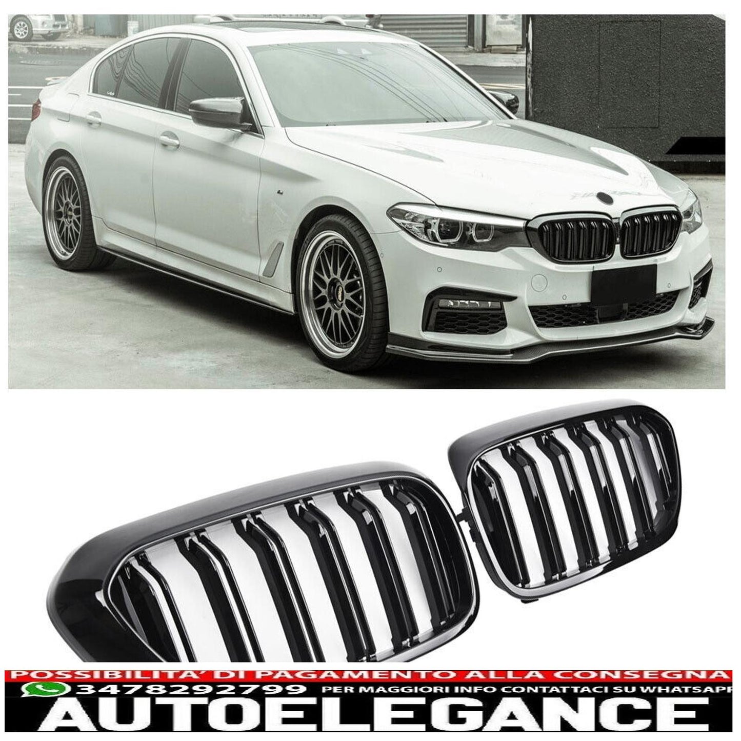 adatto per bmw serie 5 g30 g31 griglia radiatore doppia barra lucida nero-mostra il titolo originaletesto originalepasst für bmw 5er g30 g31 kühlergrill doppelsteg glanz schwarz AUTOELEGANCERICAMBI