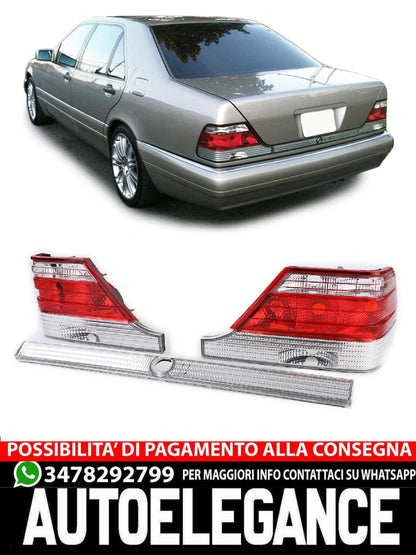 Fanali posteriori in vetro trasparente con striscia di blocco rosso aftermarket compatibile conMercedes S W140 94-98
