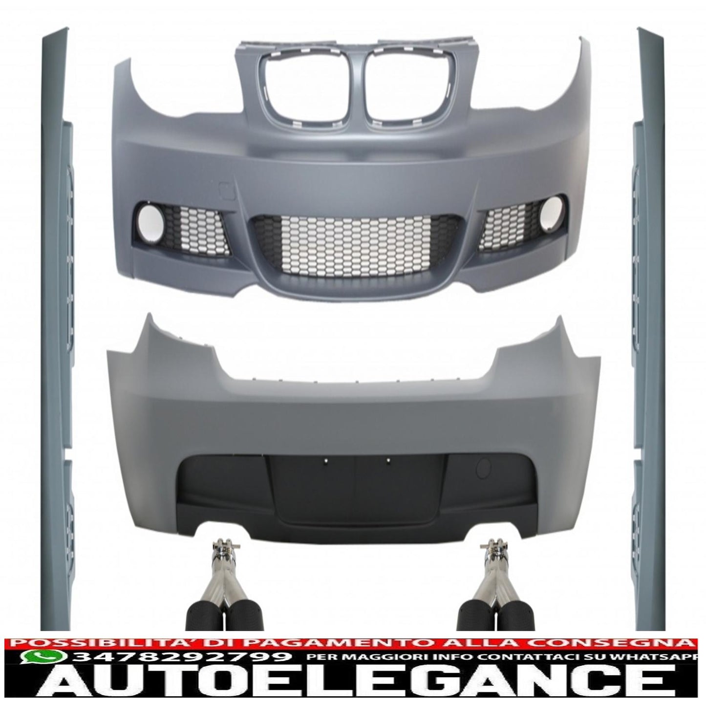 complete body kit with double carbon tailpipes suitable for bmw 1 series e87 hatchback (2004-2011) m-technik m sport design without pdc