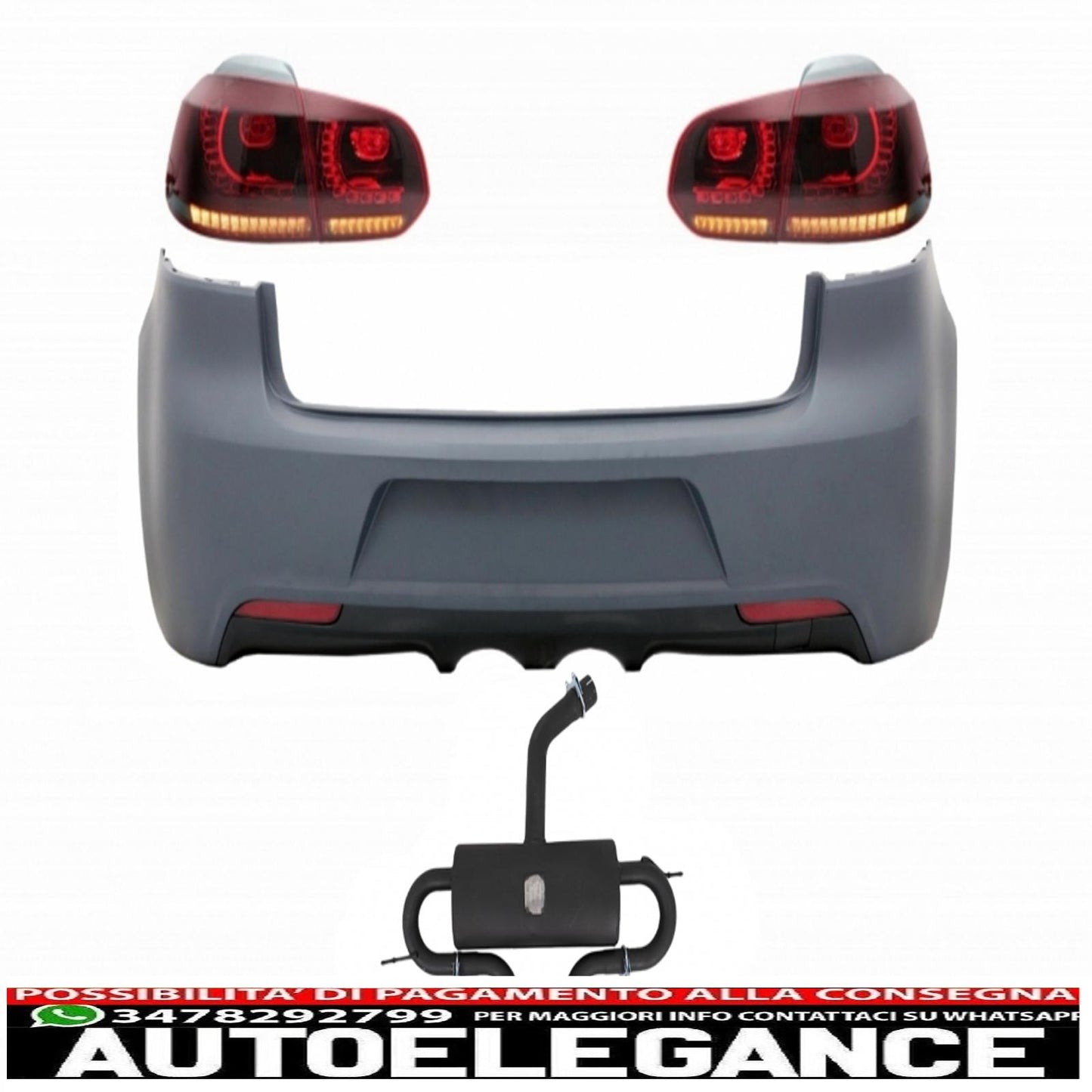 rear bumper with exhaust system and full led taillights suitable for vw golf 6 vi (2008-2013) r20 design red cherry with sequential dynamic cornering lights (left and right)