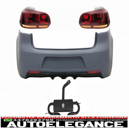 rear bumper with exhaust system and full led taillights suitable for vw golf 6 vi (2008-2013) r20 design red cherry with sequential dynamic cornering lights (left and right)