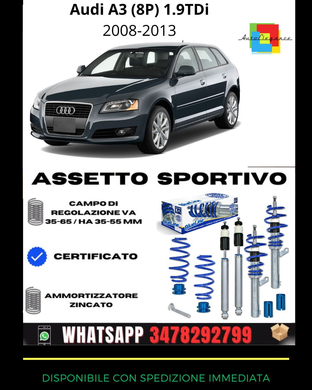 🔥Assetto sportivo ADATTO PER Audi A3 (8P) 1.9TDi  2008-2013🔥