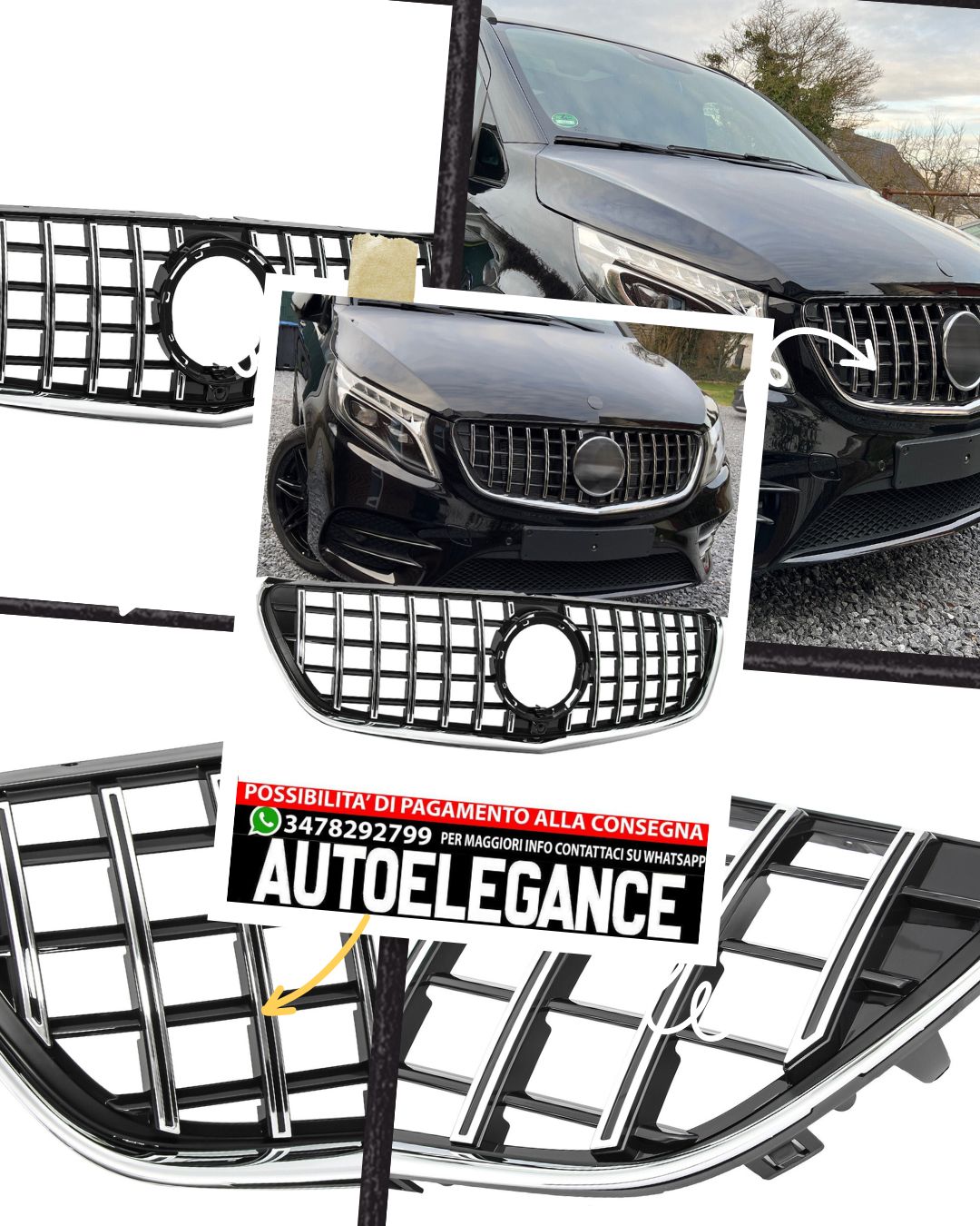 Griglia GT Panamericana adatta per Mercedes Classe V W447 dal 2019 argento nero