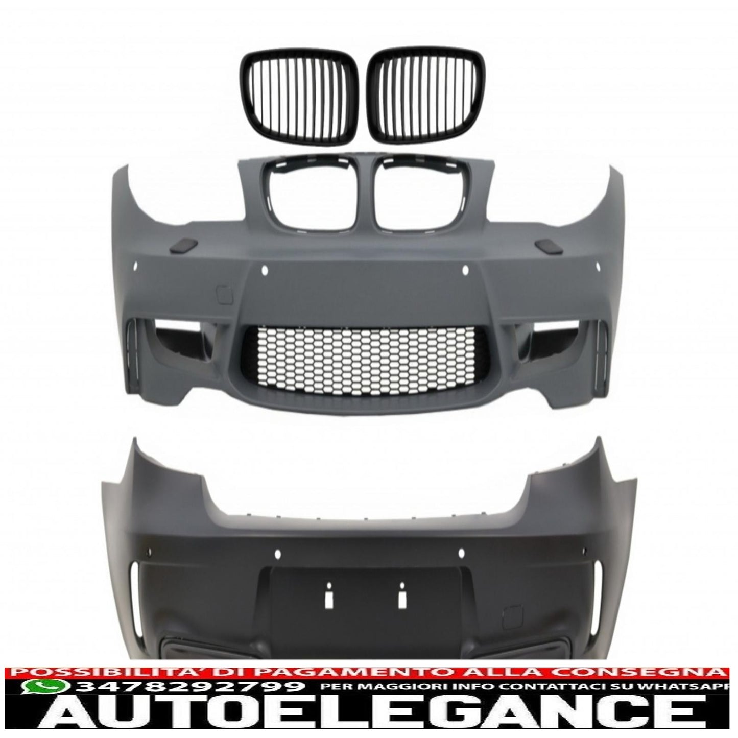 kit carrozzeria adatto per bmw serie 1 e81 e82 e87 e88 (2004-2011) design 1m con sfiato condotto aria e pdc