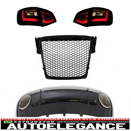 diffusore del paraurti posteriore e terminali di scarico con griglia centrale e luci posteriori a LED adatti per audi a4 b8 avant pre restyling (2007-2011)