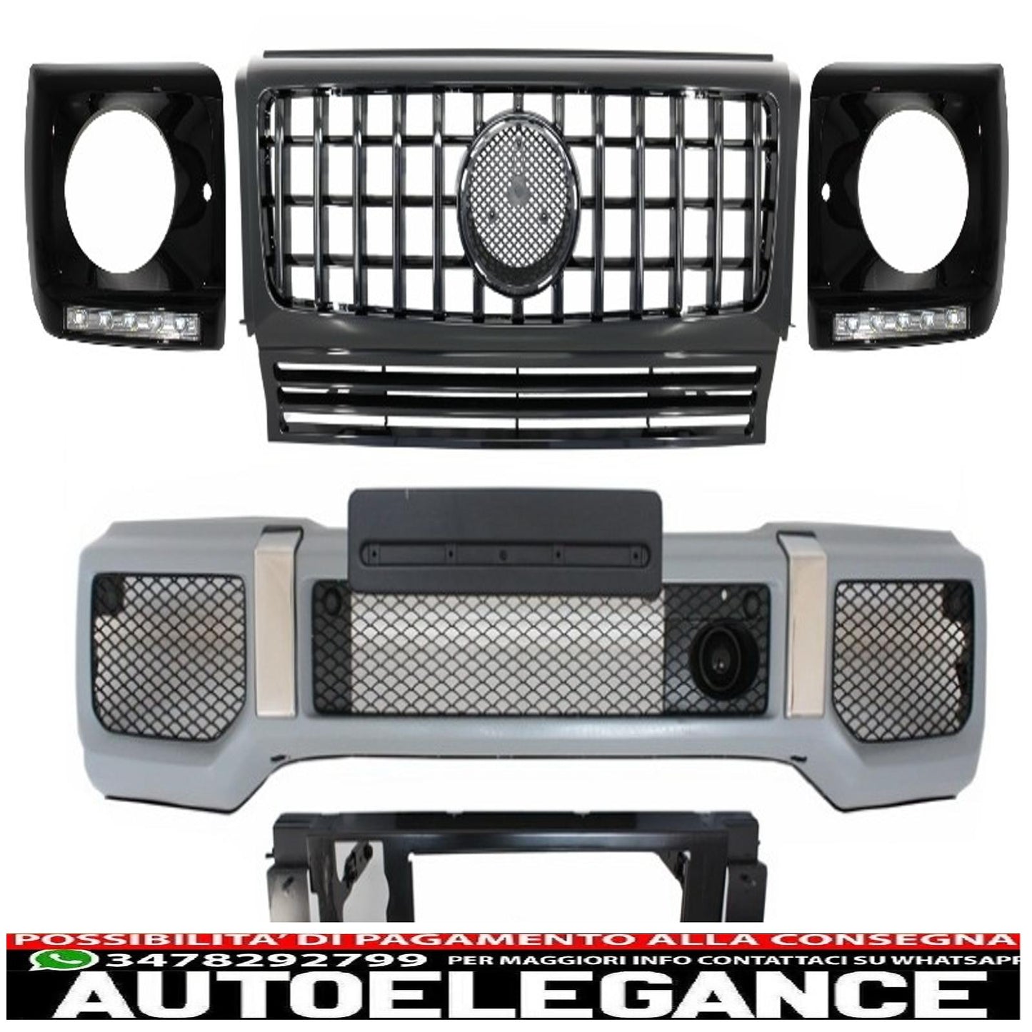 gruppo paraurti anteriore con griglia adatto per mercedes classe g w463 (1989-2012) g65 gt-r design panamericana