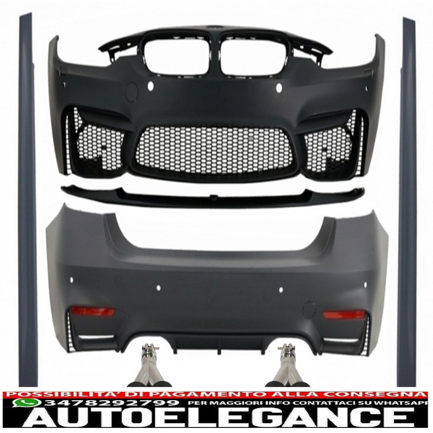complete body kit suitable for bmw f30 (2011-2019) with double carbon fiber exhaust tips evo ii m3 cs style without fog lights