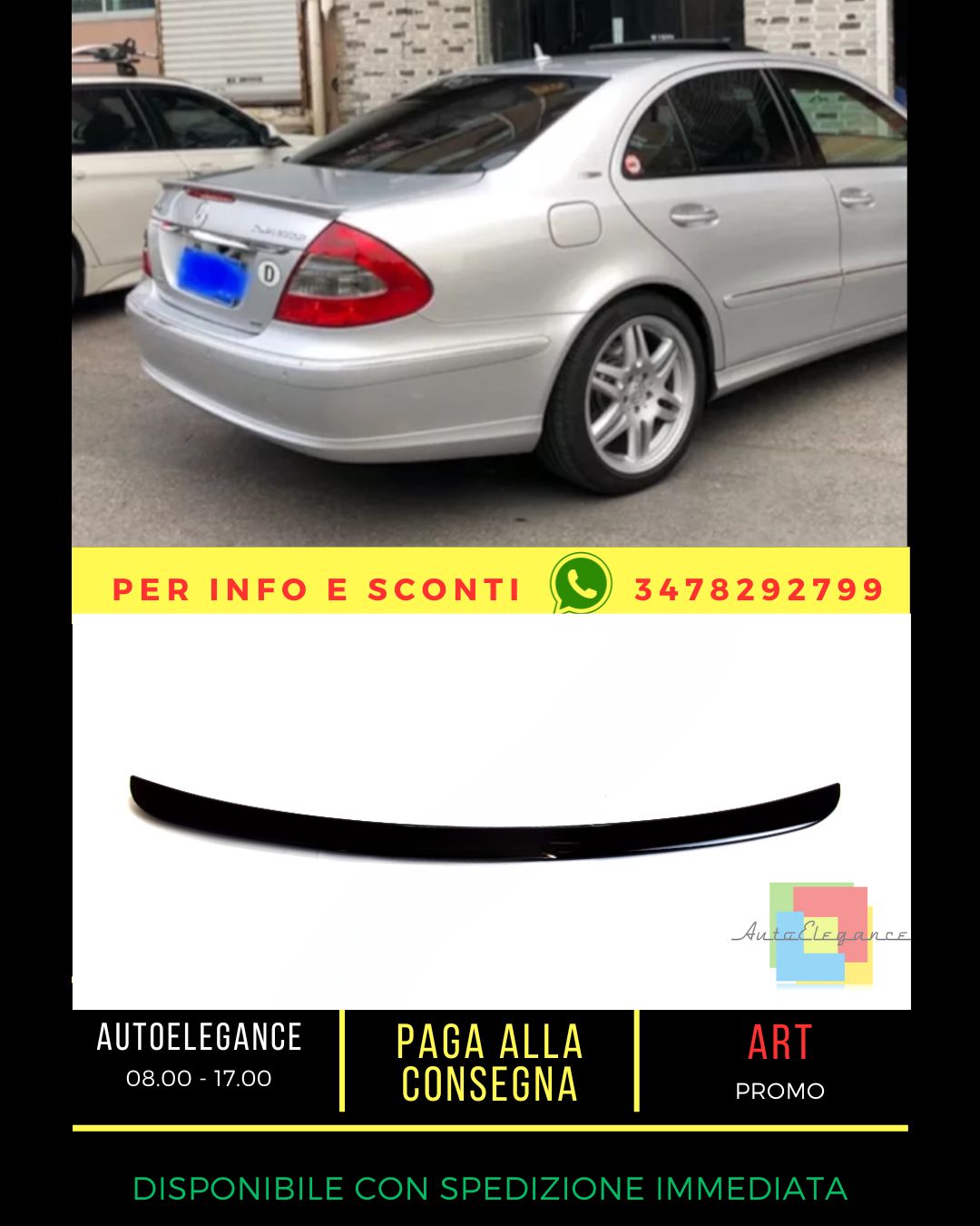 ⭐SPOILER NERO LUCIDO ADATTO PER Mercedes E class W211 2002-2009 Sedan⭐