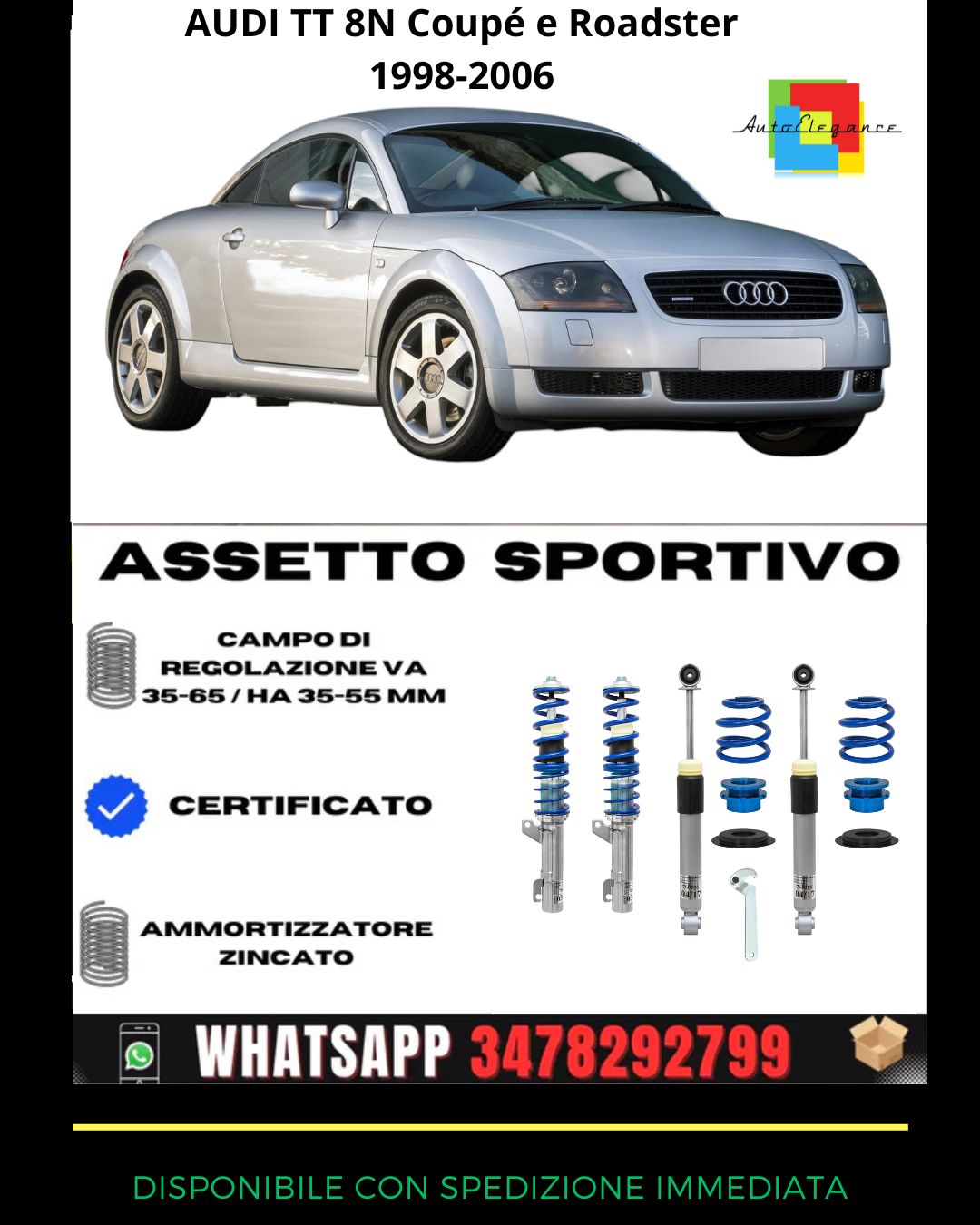 🔥Assetto sportivo PER AUDI TT 8N Coupé e Roadster Quattro 1.8, 1.8T 98-06🔥