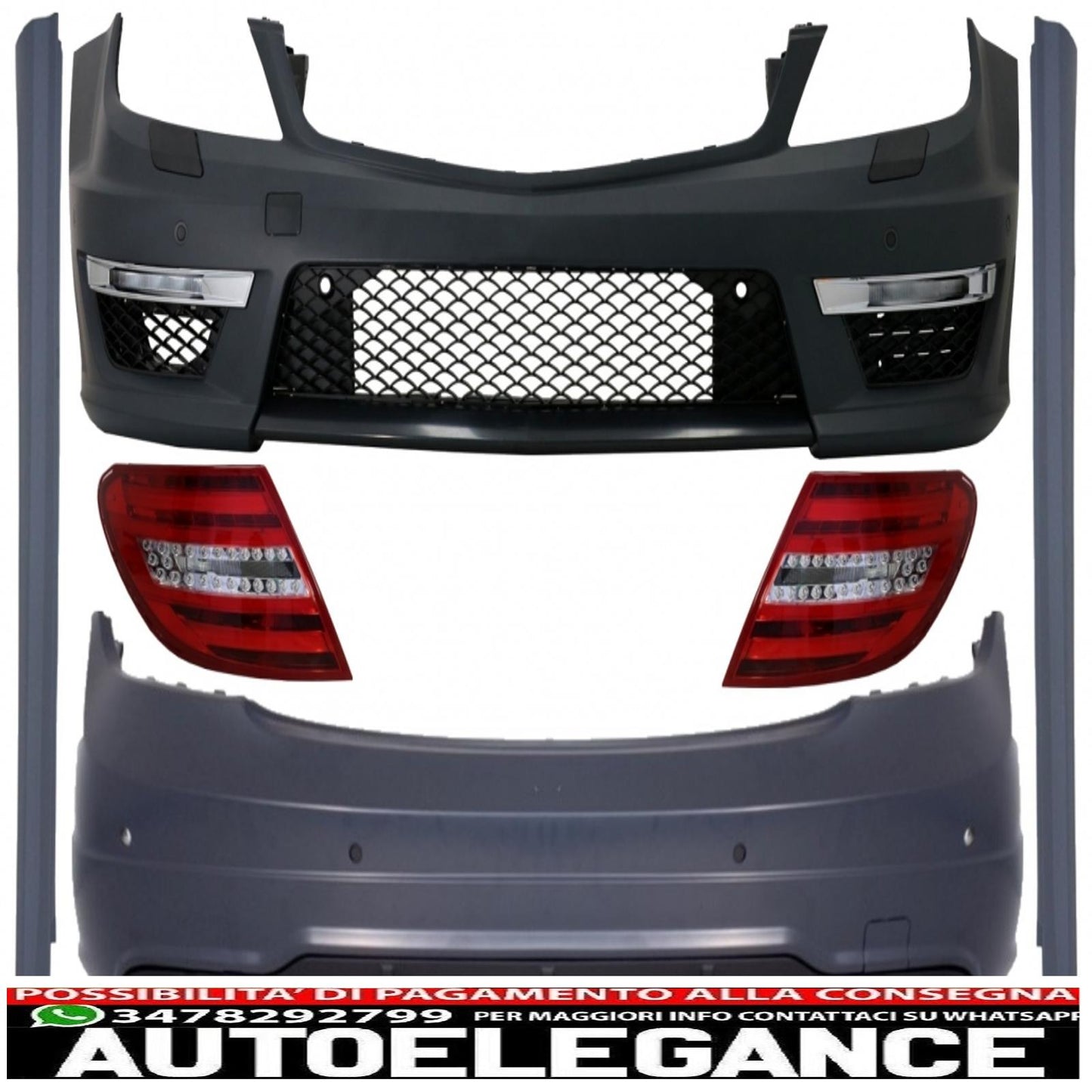 body kit suitable for mercedes c-class w204 (2007-2015) restyling c63 design with led rear lights 