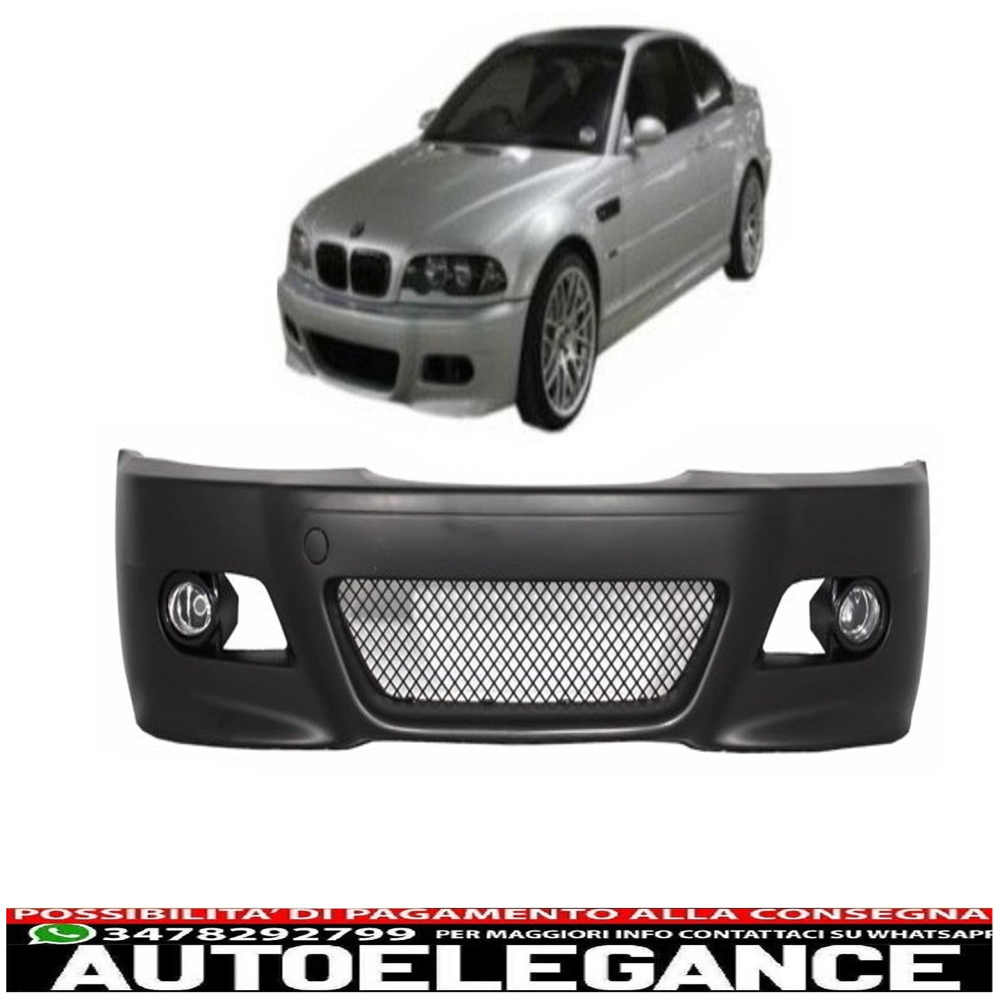 paraurti anteriore con fendinebbia adatto per bmw serie 3 coupé cabrio berlina station wagon e46 (1998-2004) design m3