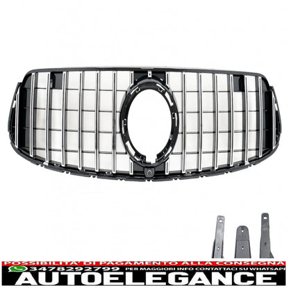 griglia anteriore centrale adatta per mercedes glc x253 c253 facelift (2020 in poi) gtr panamericana design nero cromato