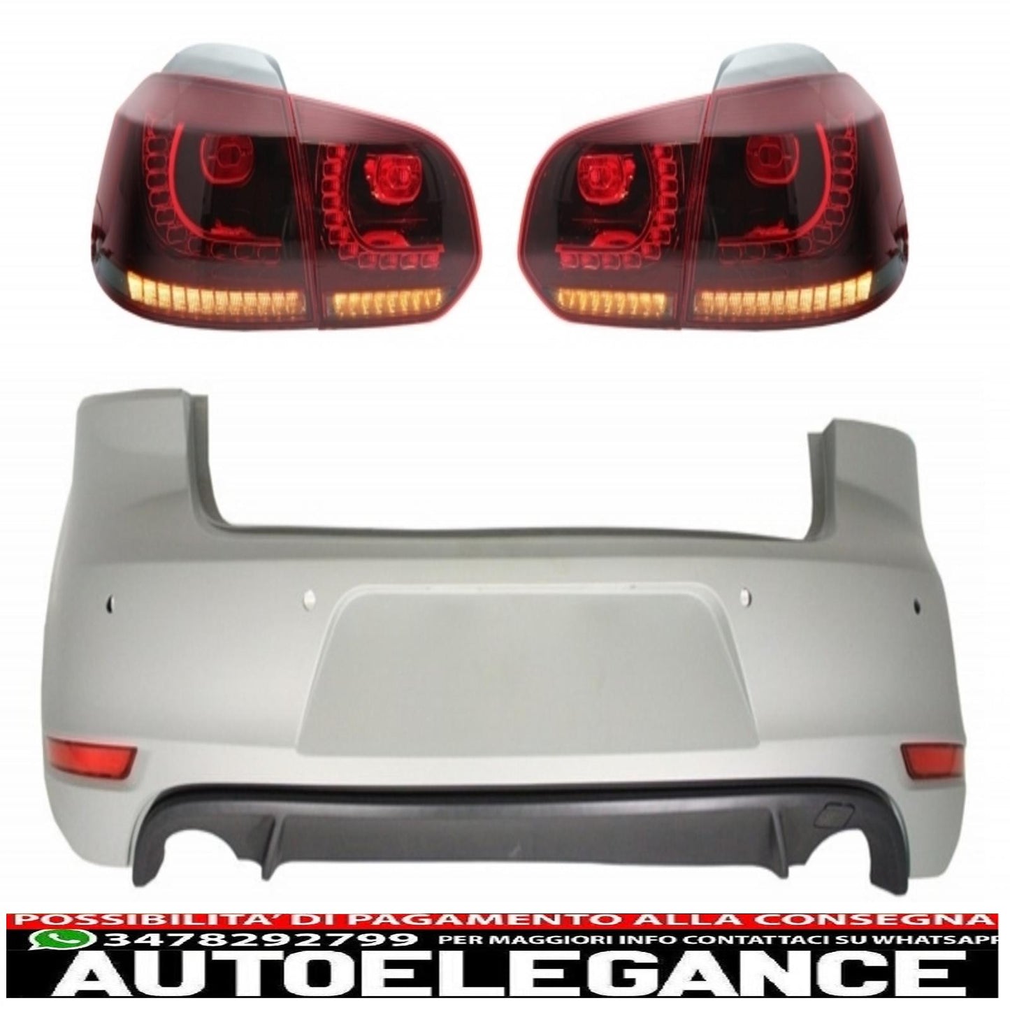 rear bumper suitable for vw golf 6 vi (2008-2012) with full led rear lights gti design red/smoke