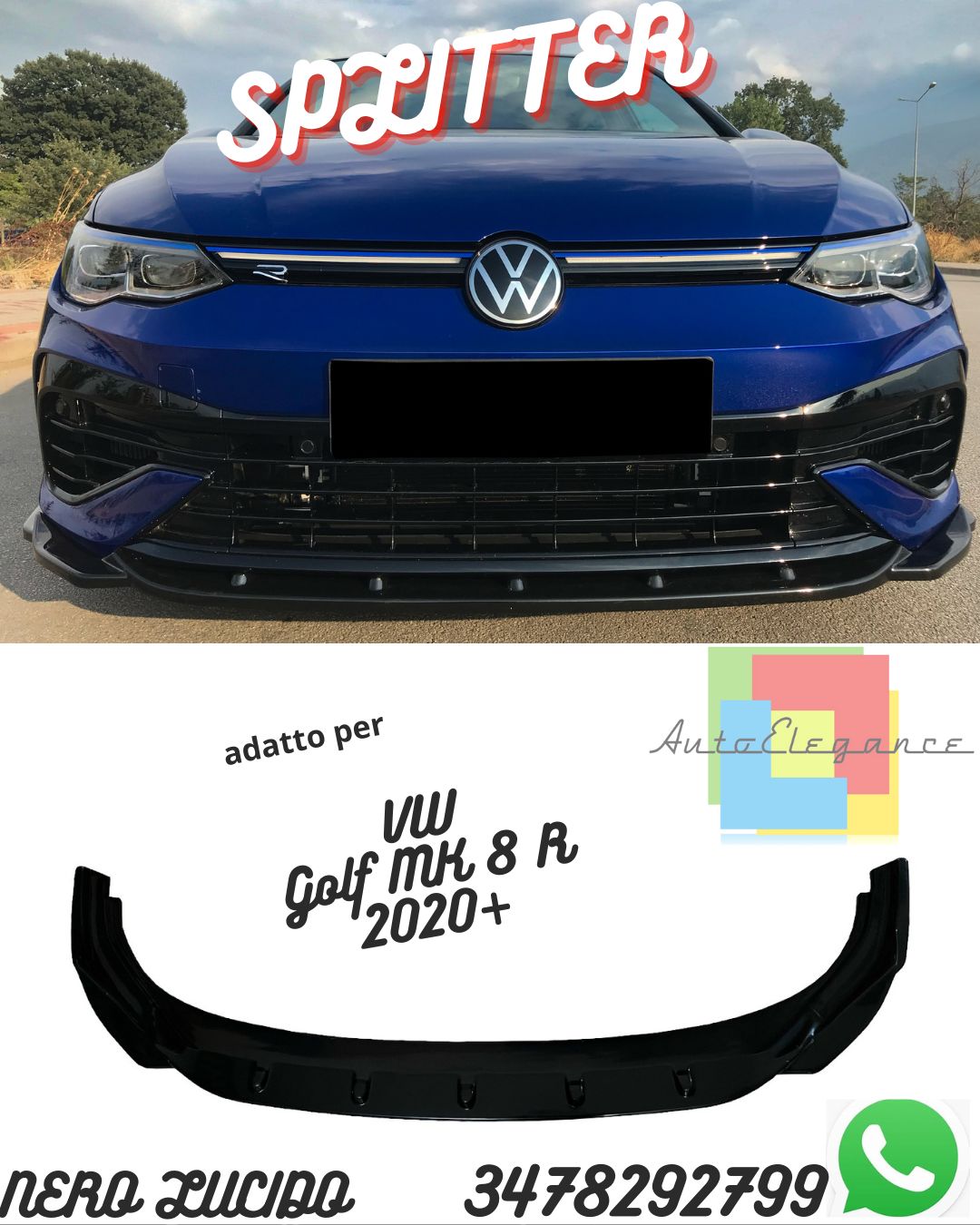 Splitter Anteriore VW VOLKSWAGEN Golf MK 8 R 2020+ Con ABE TÜV