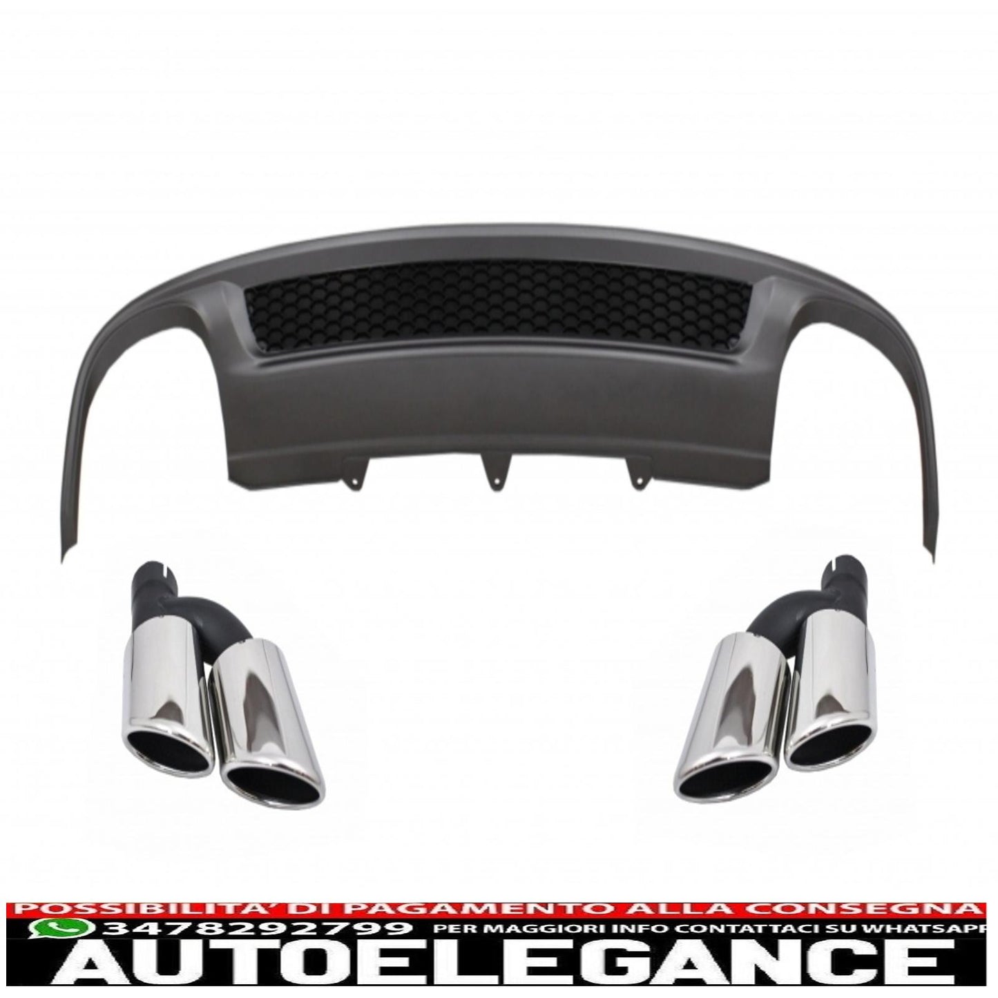 Diffusore d'aria con mantovana per paraurti posteriore adatto per audi a4 b8 facelift limousine/avant (2012-2015) con terminali di scarico terminali di scarico solo design s-line paraurti standard