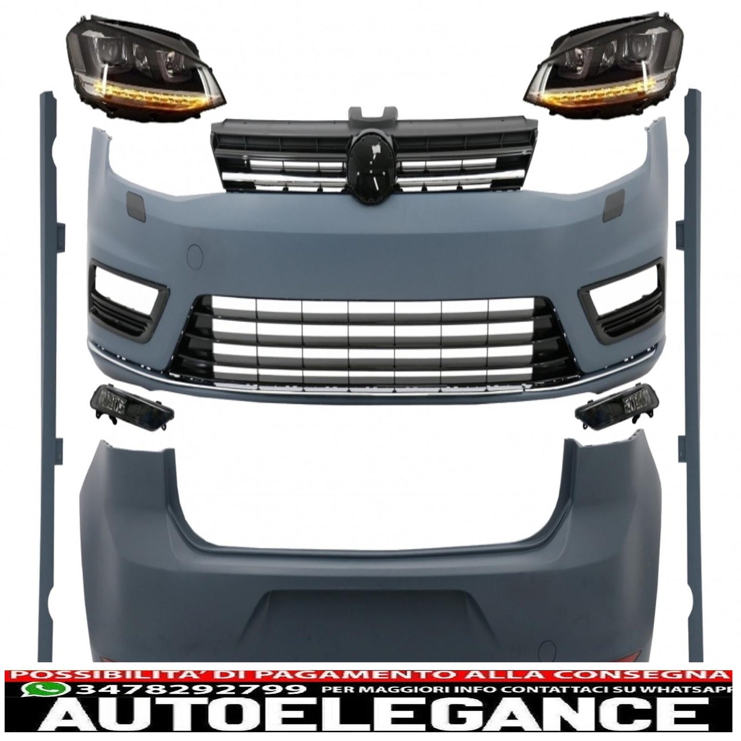 complete body kit suitable for vw golf 7 vii 2012-2017 r-line look with 3d led headlights drl cornering lights silver