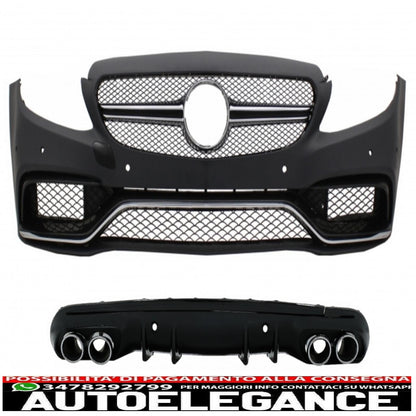 Paraurti anteriore con diffusore e terminali di scarico adatti per mercedes classe c w205 berlina s205 station wagon (2014-2020) design c63