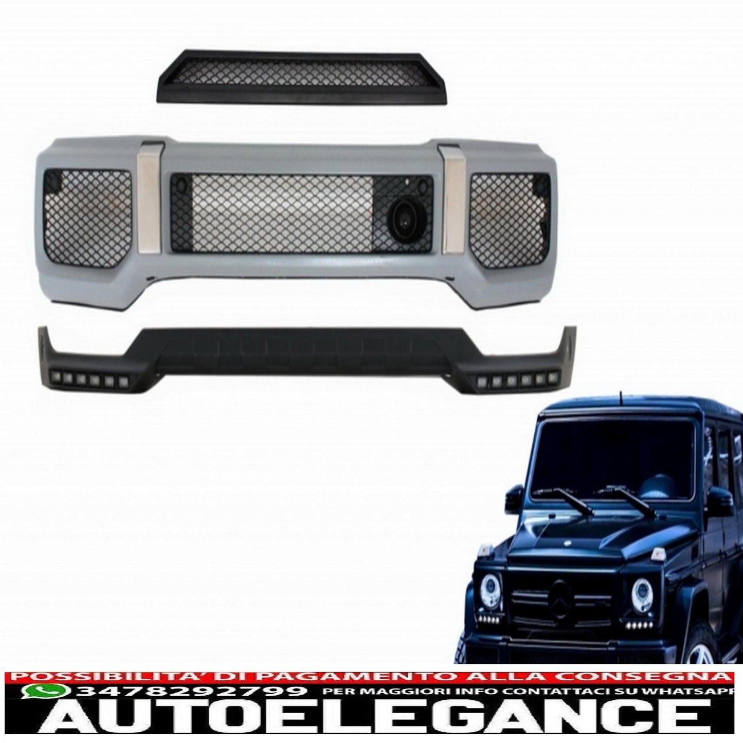 kit carrozzeria paraurti anteriore spoiler led drl estensione adatto per mercedes classe g w463 (1989-2017) design g65
