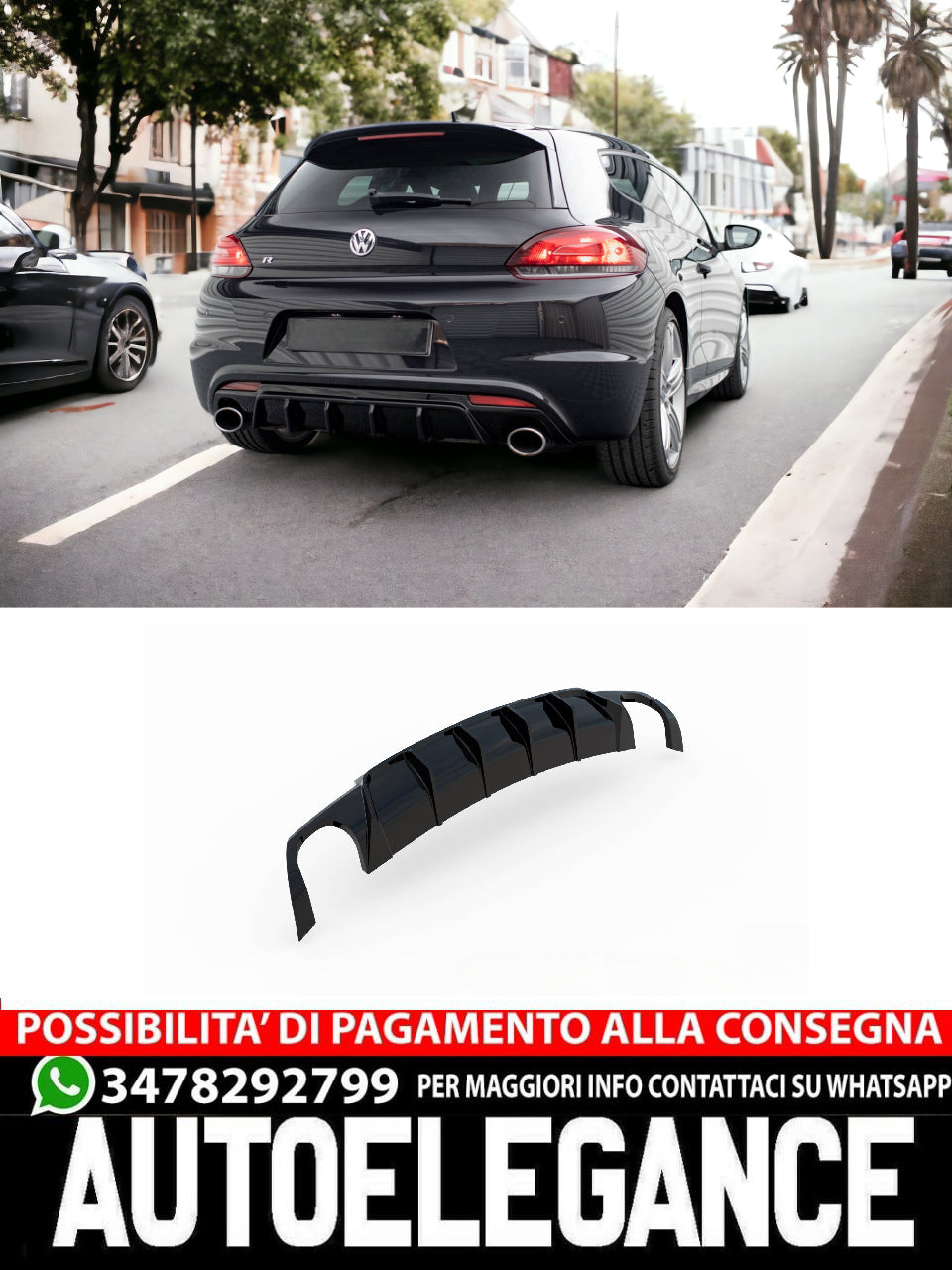 DIFFUSORE POSTERIORE V.2 ADATTO PER VOLKSWAGEN SCIROCCO R MK3