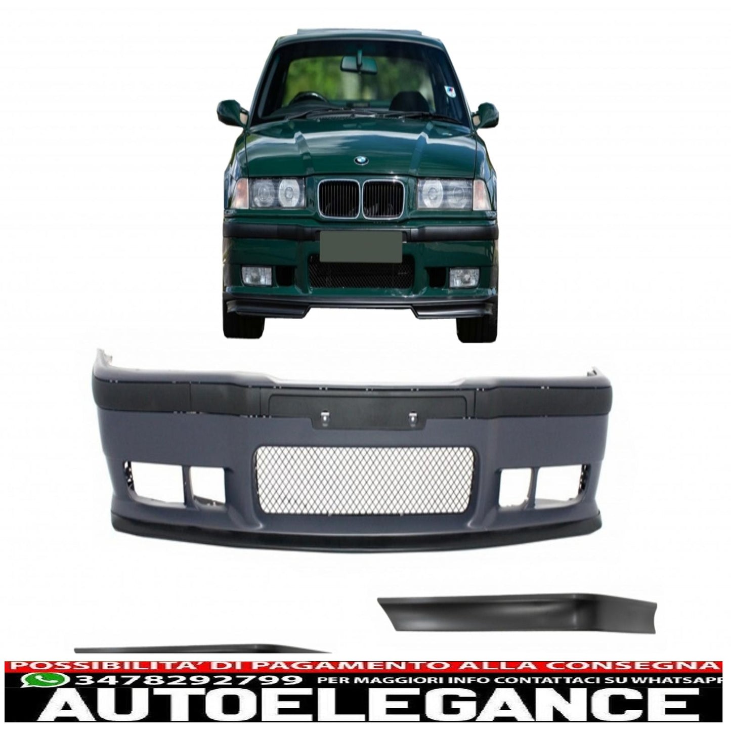 front bumper suitable for bmw 3 series e36 (1992-1998) with spoiler splitter fins m3 design