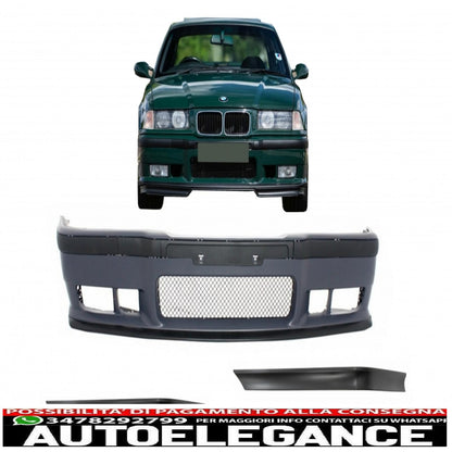 front bumper suitable for bmw 3 series e36 (1992-1998) with spoiler splitter fins m3 design
