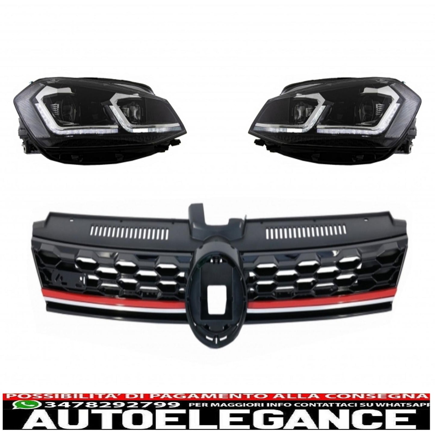 central grille without badge suitable for vw golf 7.5 vii facelift (2017-up) with led headlights dynamic sequential cornering lights gti design 