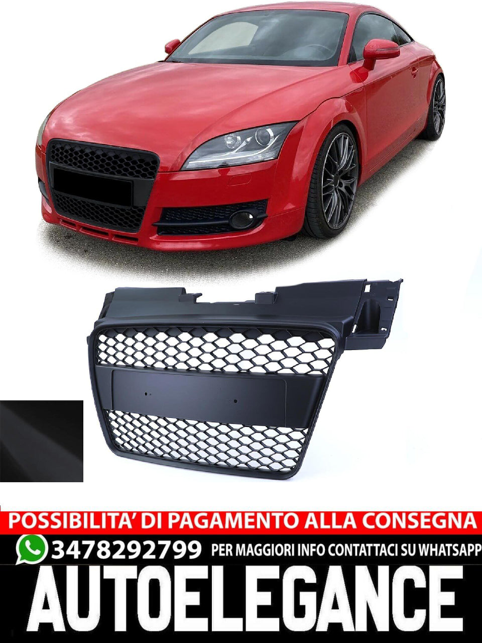 Griglia a nido d'ape senza emblema nero opaco aftermarket compatibile con Audi TT 8J pre-restyling 06-10