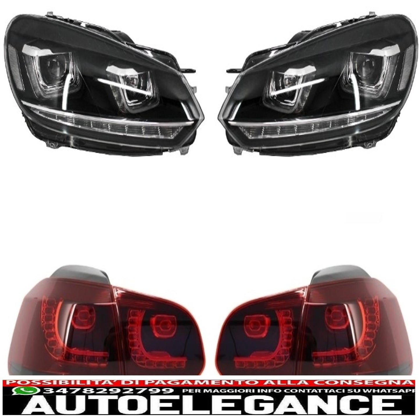 headlights suitable for vw golf 6 vi (2008-2013) golf 7 3d led drl u-design smooth turning light with full led rear lights r20