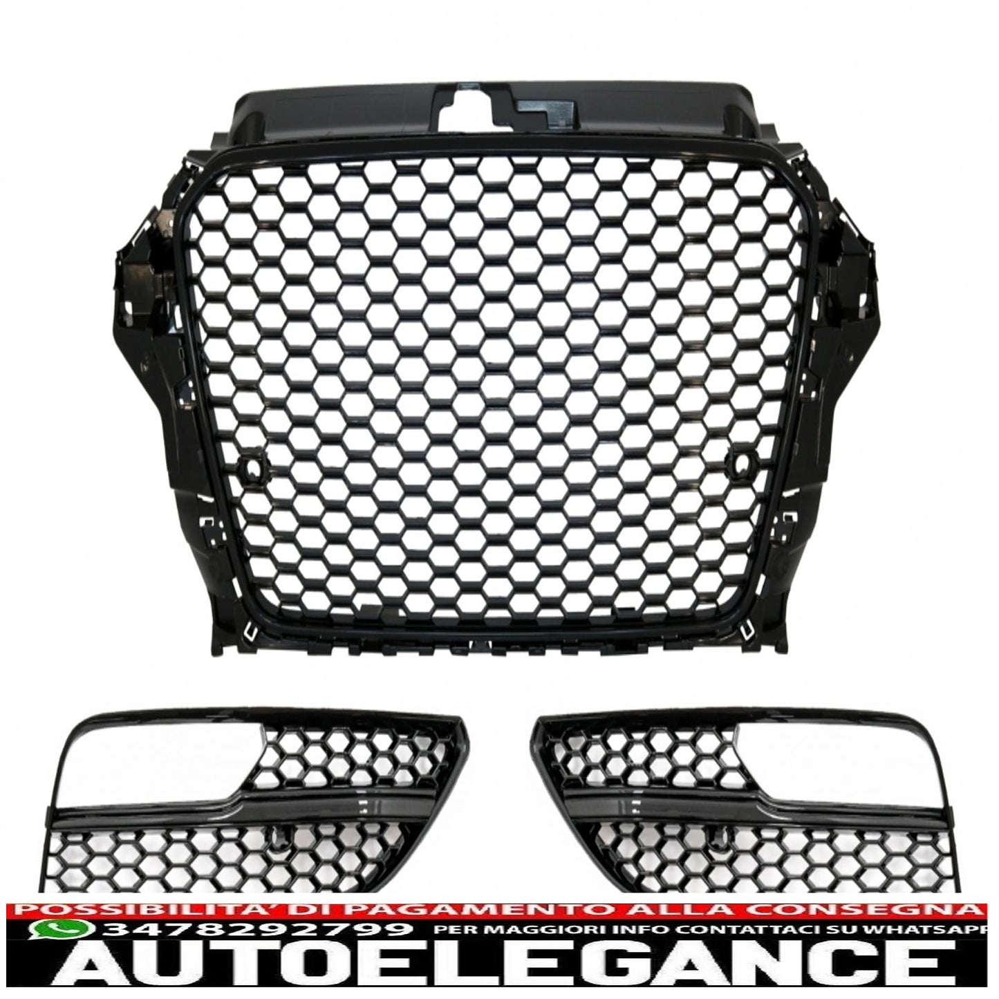 griglia anteriore senza badge con coperture per fendinebbia griglie laterali adatte per audi a3 8v (2012-2016) design rs3