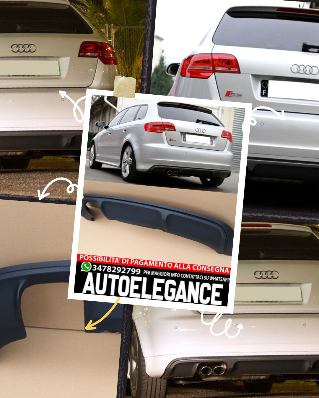 DIFFUSORE ADATTO PER AUDI A3 8P 5 PORTE SPORTBACK S3 STILE ( 2005-2008 )