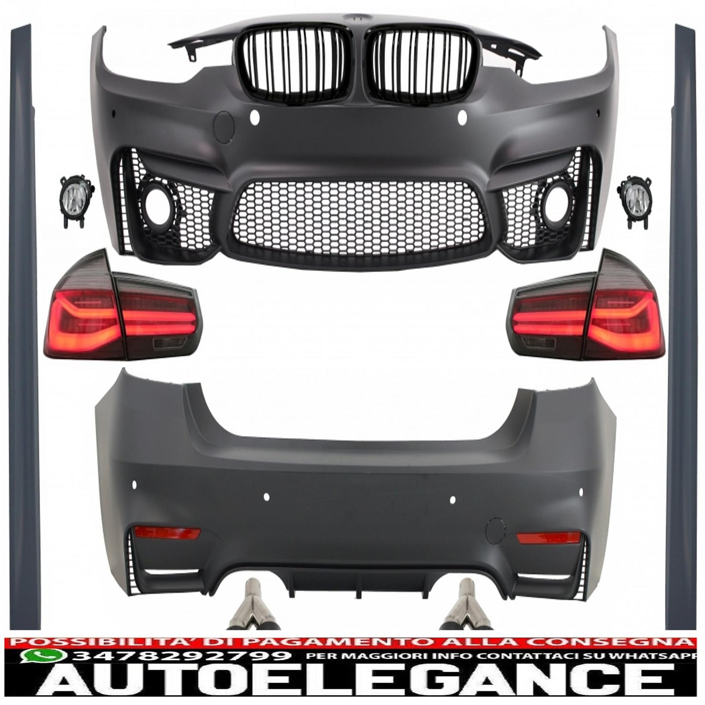 body kit suitable for bmw 3 series f30 (2011-2019) with led rear lights dynamic sequential cornering light and carbon exhaust tips 