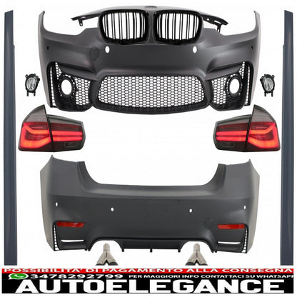 body kit suitable for bmw 3 series f30 (2011-2019) with led rear lights dynamic sequential cornering light and carbon exhaust tips 