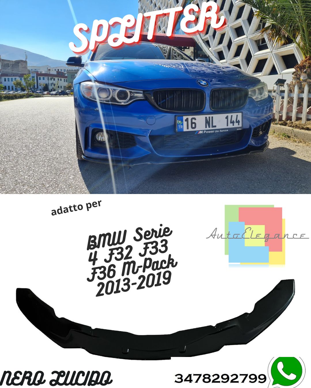 Splitter Anteriore BMW Serie 4 F32 F33 F36 M-Pack 2013-2019 V. 2 Con ABE TÜV