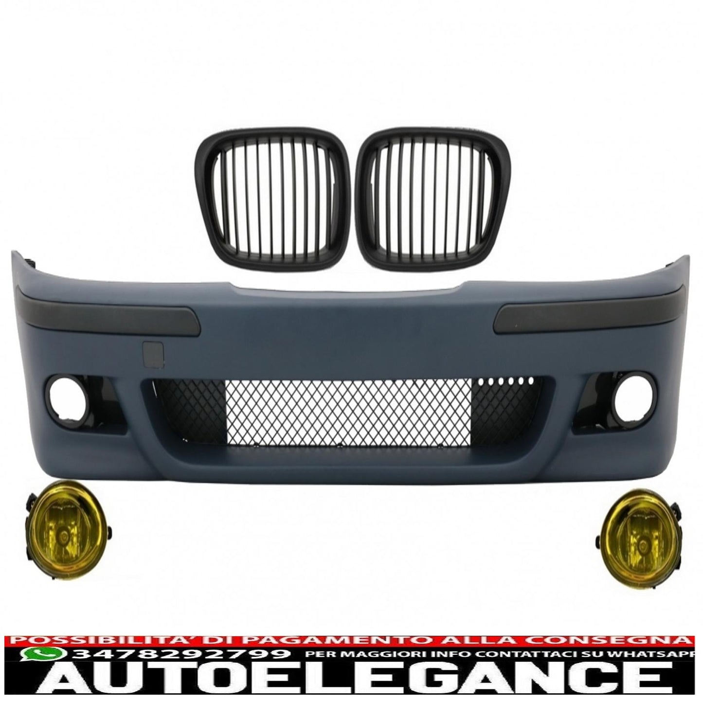 paraurti anteriore con griglie centrali nero opaco e fendinebbia gialli adatto per bmw serie 5 e39 1995-2003 design m5