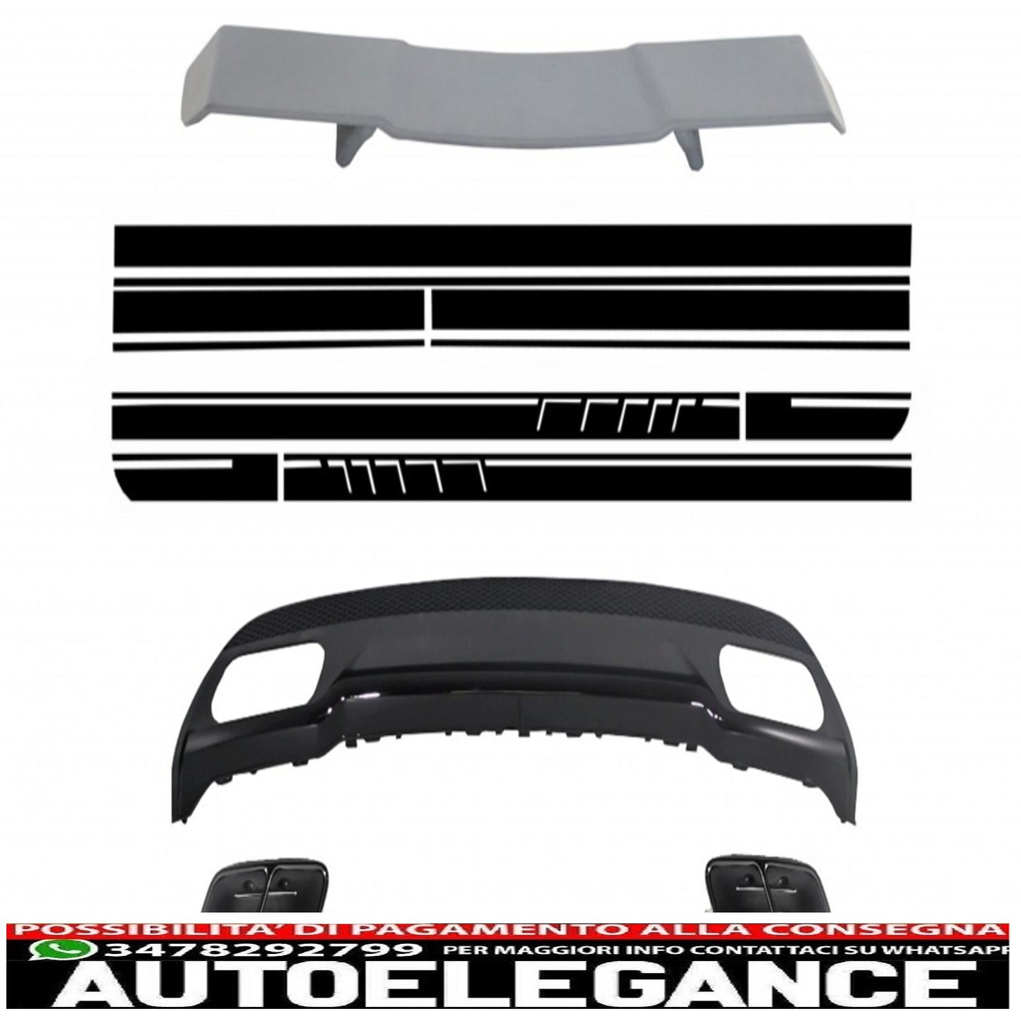 punte di scarico del diffusore dello spoiler del bagagliaio adatte per mercedes w176 classe a 2012+ a-design con decalcomanie laterali adesivo a-design edizione 1