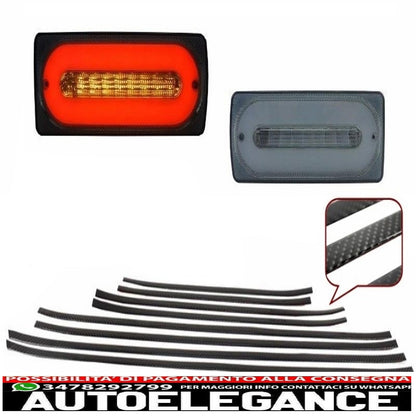 fanali posteriori a led barra luminosa fumé adatti per mercedes classe g w463 (1989-2015) con modanature portiere in carbonio