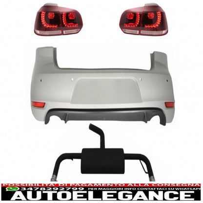 paraurti posteriore adatto per vw golf 6 vi (2008-2012) con impianto di scarico completo e fanali posteriori full led design gti rosso ciliegia
